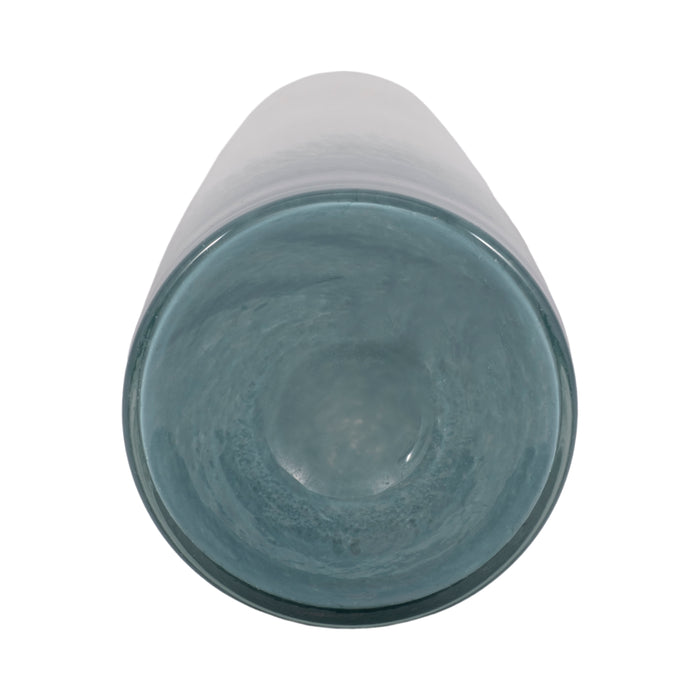 Vase de 11 po en verre à motif d’eaux bleu clair - bleu et blanc