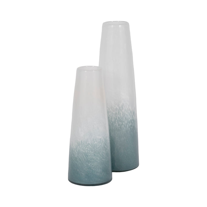 Vase de 11 po en verre à motif d’eaux bleu clair - bleu et blanc