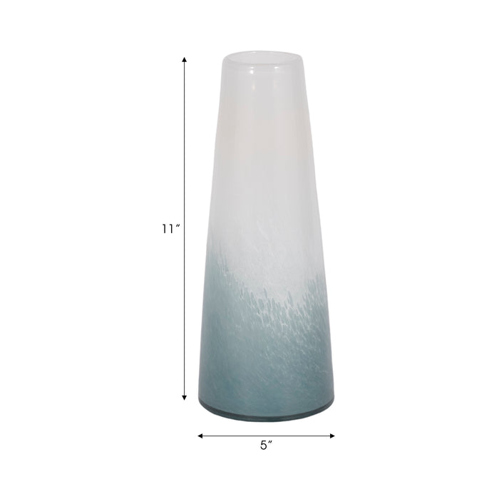 Vase de 11 po en verre à motif d’eaux bleu clair - bleu et blanc