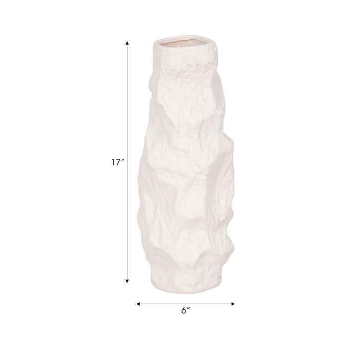 Vase de 17 po en céramique à texture irrégulière - blanc