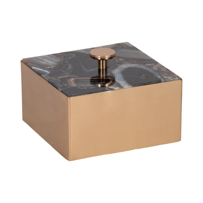 Boîte à babioles de 6 po en métal avec couvercle en agate - dorée et noire
