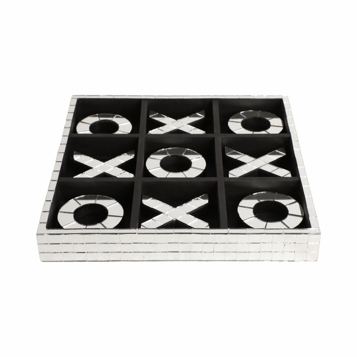 Jeu de tic-tac-toe de 12 po en bois à effet mosaïque disco - argenté