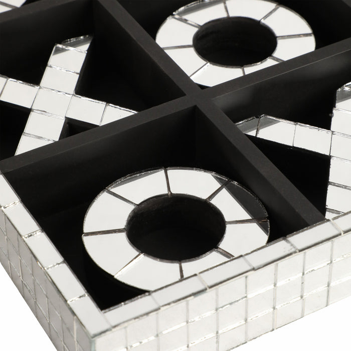 Jeu de tic-tac-toe de 12 po en bois à effet mosaïque disco - argenté