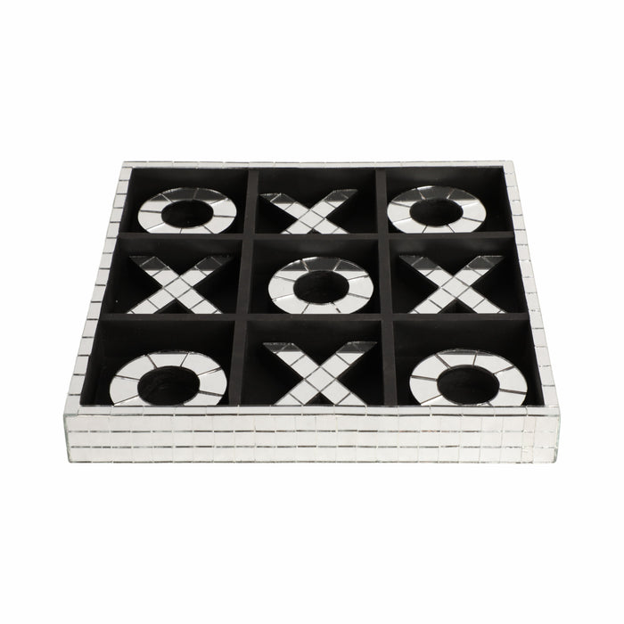 Jeu de tic-tac-toe de 12 po en bois à effet mosaïque disco - argenté