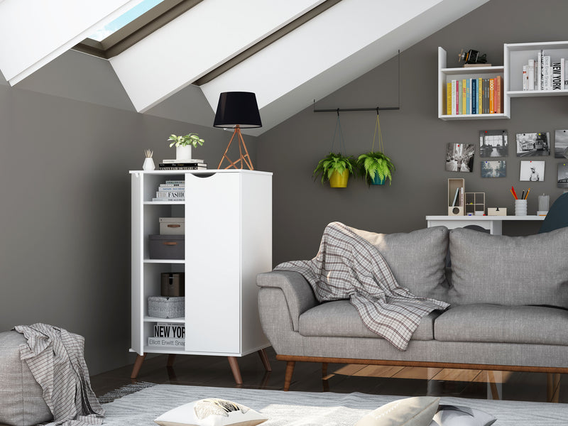 Armoire à chaussures Hampton de Manhattan Comfort avec 4 tablettes et pattes en bois massif - blanche