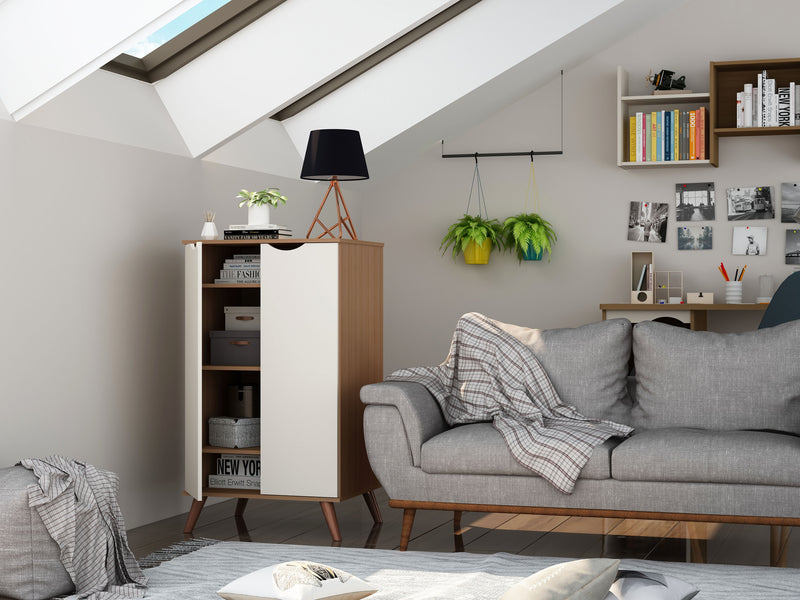 Armoire à chaussures Hampton de Manhattan Comfort avec 4 tablettes et pattes en bois massif - blanc cassé