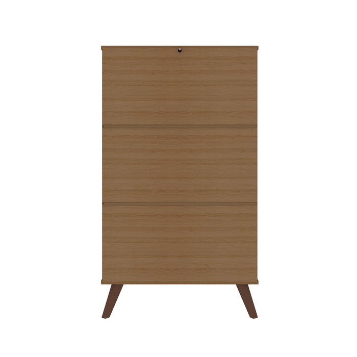 Armoire à chaussures Hampton de Manhattan Comfort avec 4 tablettes et pattes en bois massif - blanc cassé