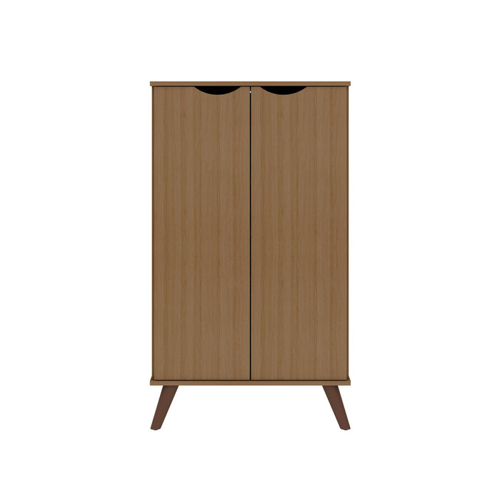 Armoire à chaussures Hampton de Manhattan Comfort avec 4 tablettes et pattes en bois massif - crème d'érable