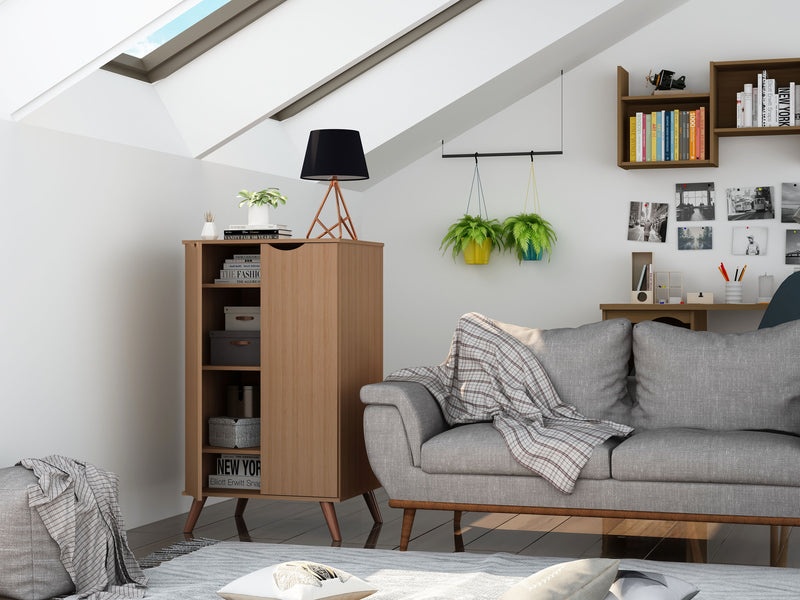 Armoire à chaussures Hampton de Manhattan Comfort avec 4 tablettes et pattes en bois massif - crème d'érable