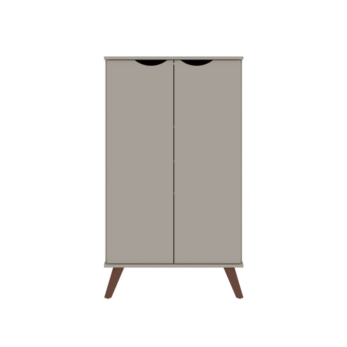 Armoire à chaussures Hampton de Manhattan Comfort avec 4 tablettes et pattes en bois massif - blanc cassé et crème d’érable