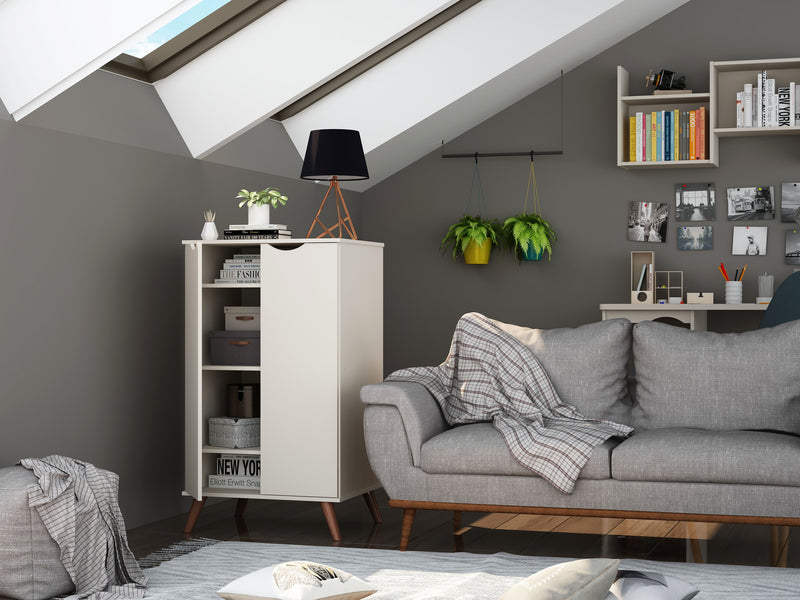 Armoire à chaussures Hampton de Manhattan Comfort avec 4 tablettes et pattes en bois massif - blanc cassé et crème d’érable