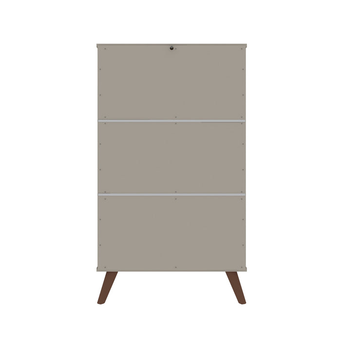 Armoire à chaussures Hampton de Manhattan Comfort avec 4 tablettes et pattes en bois massif - blanc cassé et crème d’érable