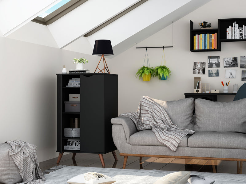 Armoire à chaussures Hampton de Manhattan Comfort avec 4 tablettes et pattes en bois massif - noire