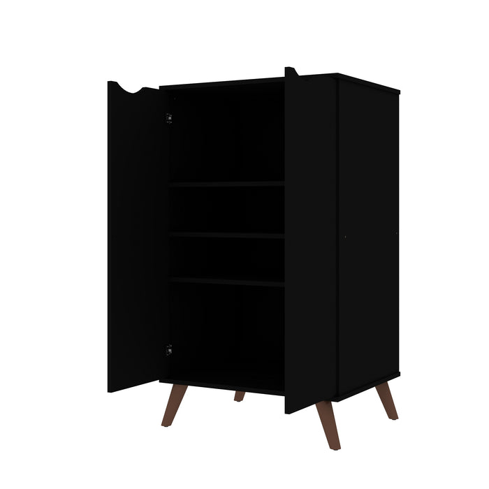 Armoire à chaussures Hampton de Manhattan Comfort avec 4 tablettes et pattes en bois massif - noire