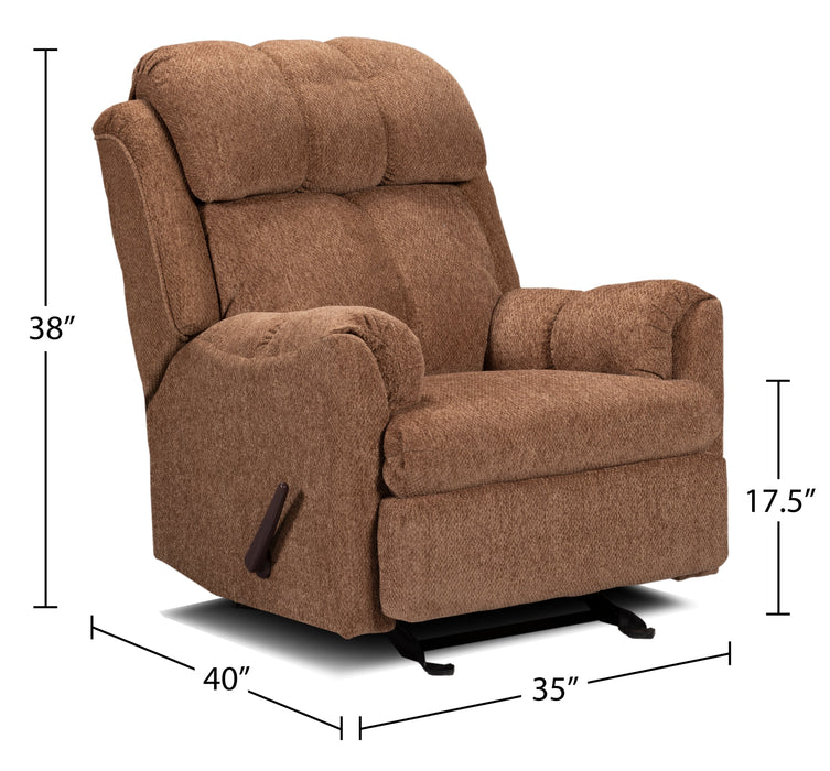 Fauteuil berçant inclinable de 35 po fabriqué au Canada en tissu de chenille - brun