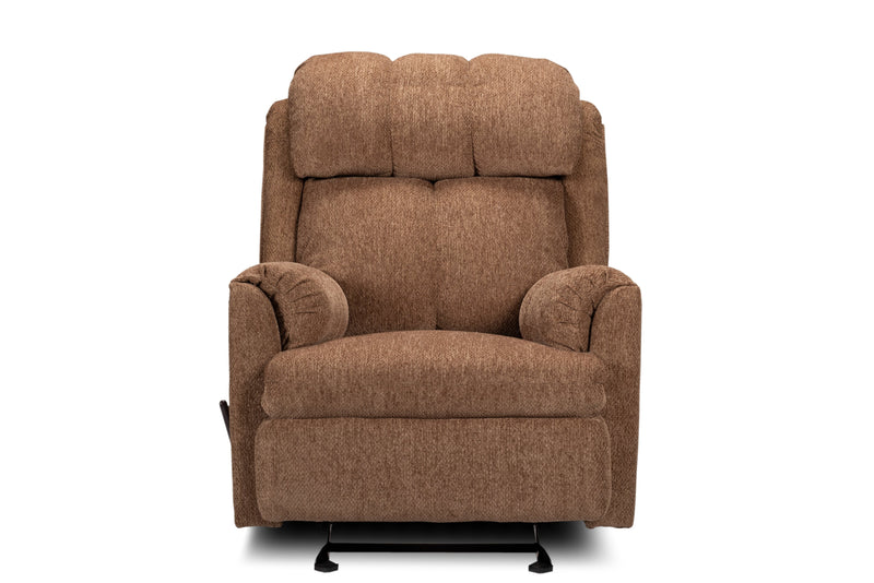 Fauteuil berçant inclinable de 35 po fabriqué au Canada en tissu de chenille - brun