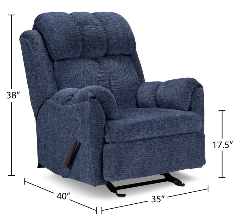 Fauteuil berçant inclinable de 35 po fabriqué au Canada en tissu de chenille - bleu marine