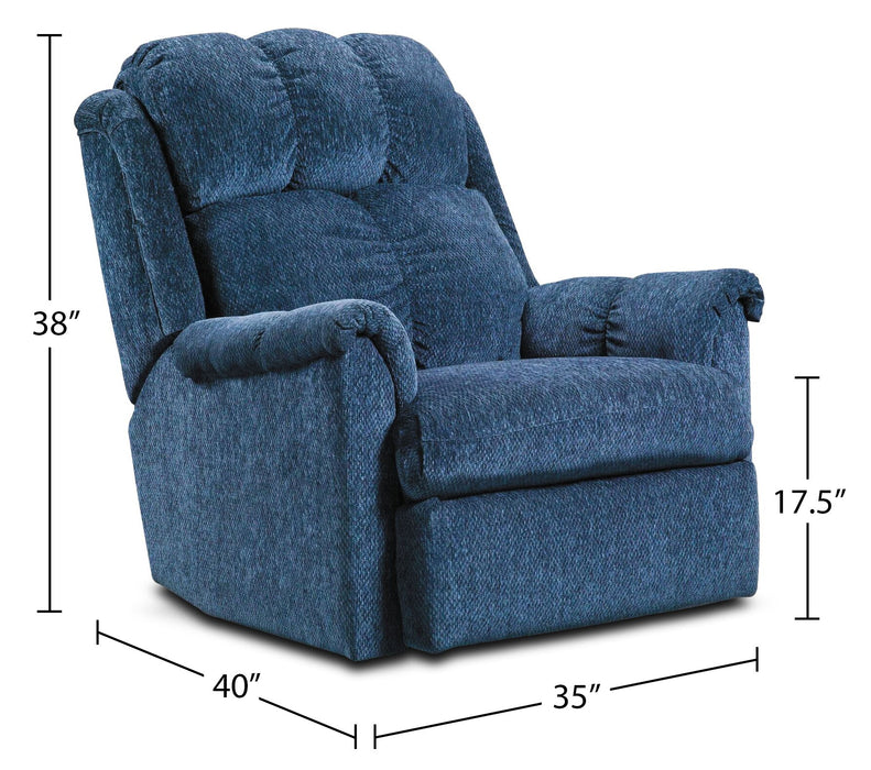 Fauteuil à inclinaison électrique de 35 po fabriqué au Canada en tissu de chenille - bleu marine