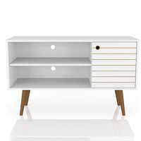 Meuble pour téléviseur Liberty de Manhattan Comfort de 42,52 po de style moderne du milieu du 20e siècle avec 2 tablettes et 1 porte - blanc et jaune