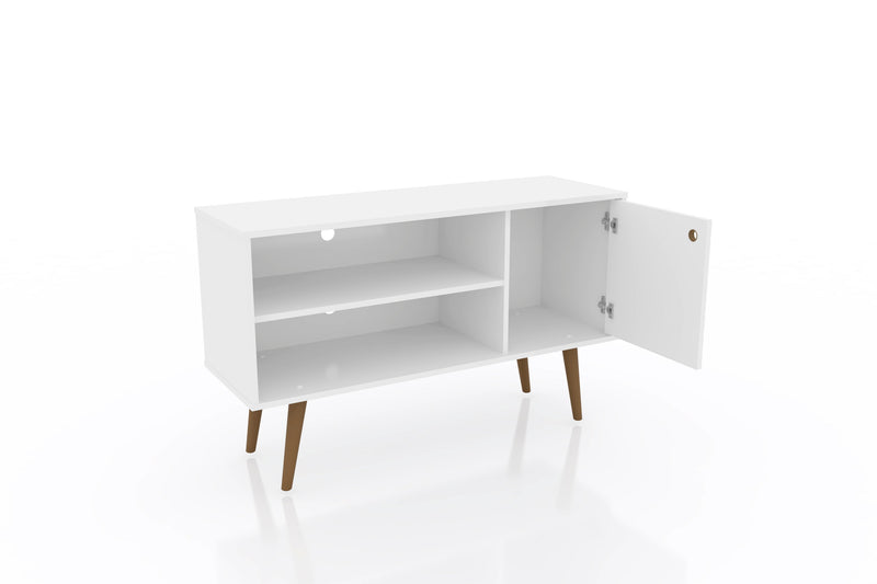 Meuble pour téléviseur Liberty de Manhattan Comfort de 42,52 po de style moderne du milieu du 20e siècle avec 2 tablettes et 1 porte - blanc et jaune