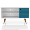 Meuble pour téléviseur Liberty de Manhattan Comfort de 42,52 po de style moderne du milieu du 20e siècle avec 2 tablettes et 1 porte - blanc et bleu turquoise