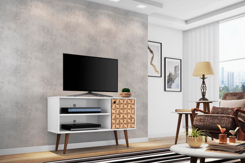 Meuble pour téléviseur Liberty de Manhattan Comfort de 42,52 po de style moderne du milieu du 20e siècle avec 2 tablettes et 1 porte - blanc