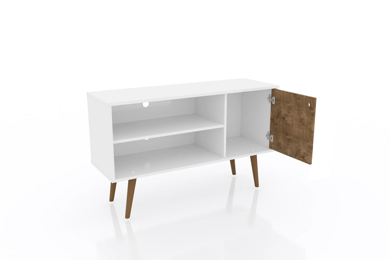 Meuble pour téléviseur Liberty de Manhattan Comfort de 42,52 po de style moderne du milieu du 20e siècle avec 2 tablettes et 1 porte - blanc