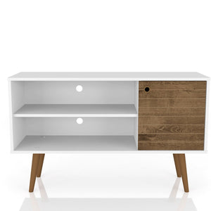 Meuble pour téléviseur Liberty de Manhattan Comfort de 42,52 po de style moderne du milieu du 20e siècle avec 2 tablettes et 1 porte - blanc et brun