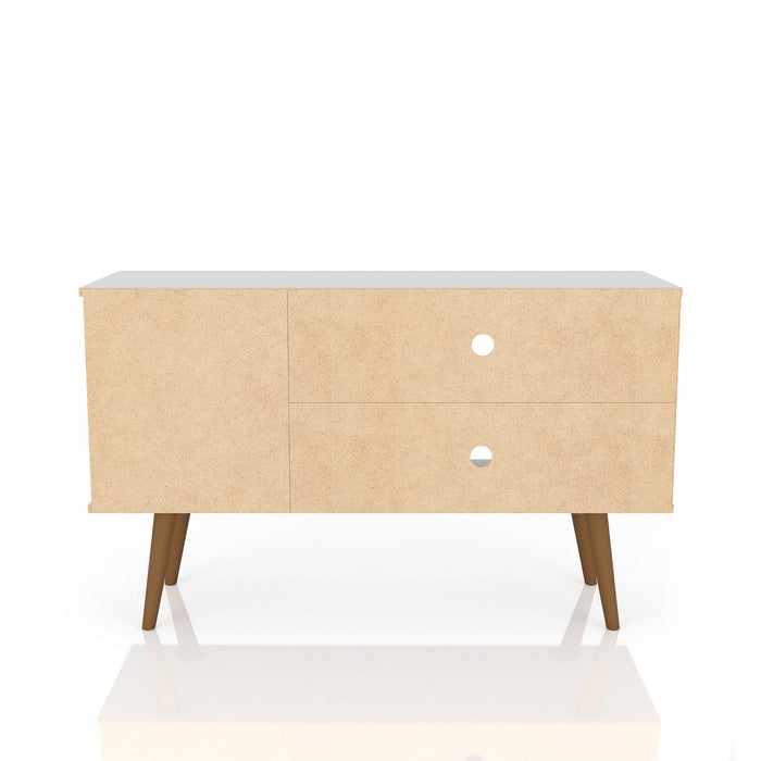 Meuble pour téléviseur Liberty de Manhattan Comfort de 42,52 po de style moderne du milieu du 20e siècle avec 2 tablettes et 1 porte - blanc et brun