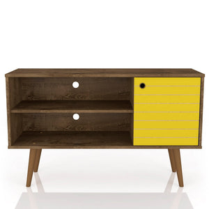 Meuble pour téléviseur Liberty de Manhattan Comfort de 42,52 po de style moderne du milieu du 20e siècle avec 2 tablettes et 1 porte - brun rustique et blanc