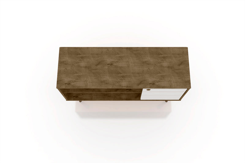 Meuble pour téléviseur Liberty de Manhattan Comfort de 42,52 po de style moderne du milieu du 20e siècle avec 2 tablettes et 1 porte - brun rustique et bleu turquoise