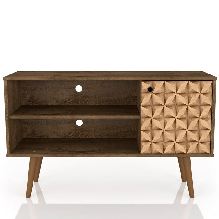 Meuble pour téléviseur Liberty de Manhattan Comfort de 42,52 po de style moderne du milieu du 20e siècle avec 2 tablettes et 1 porte - brun