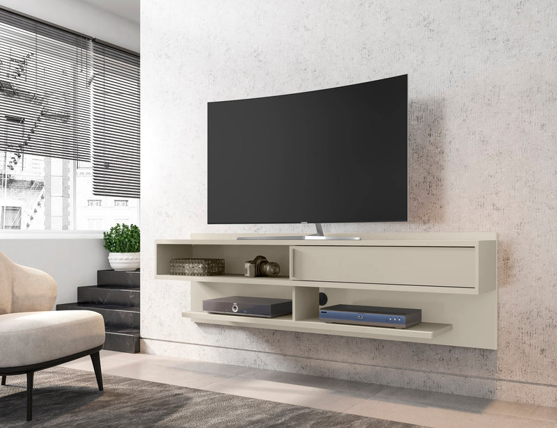 Meuble audio-vidéo flottant moderne Astor de Manhattan Comfort de 70,86 po avec tablettes multimédias - blanc cassé