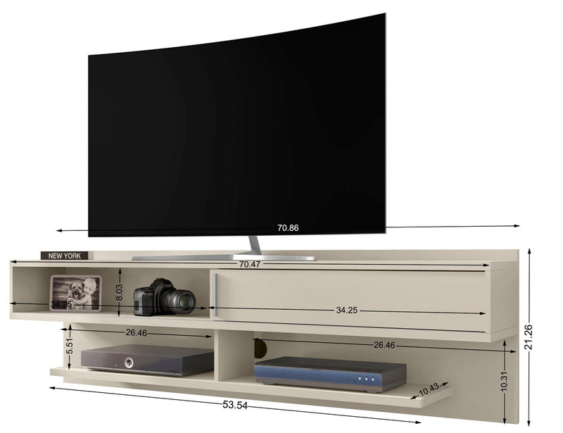 Meuble audio-vidéo flottant moderne Astor de Manhattan Comfort de 70,86 po avec tablettes multimédias - blanc cassé