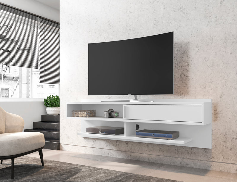 Meuble audio-vidéo flottant moderne Astor de Manhattan Comfort de 70,86 po avec tablettes multimédias - blanc