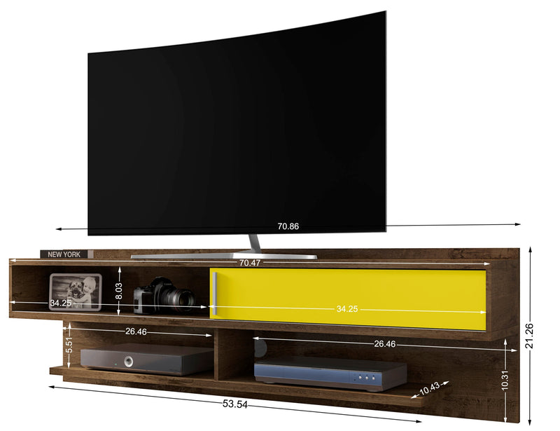 Meuble audio-vidéo flottant moderne Astor de Manhattan Comfort de 70,86 po avec tablettes multimédias - brun rustique