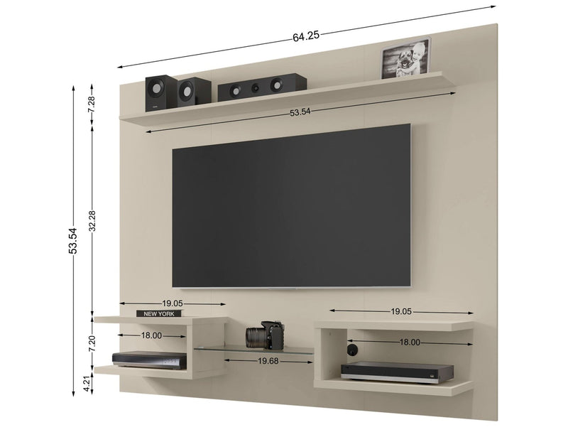 Meuble audio-vidéo mural flottant moderne Plaza de Manhattan Comfort de 64,25 po avec tablettes d’exposition - blanc cassé
