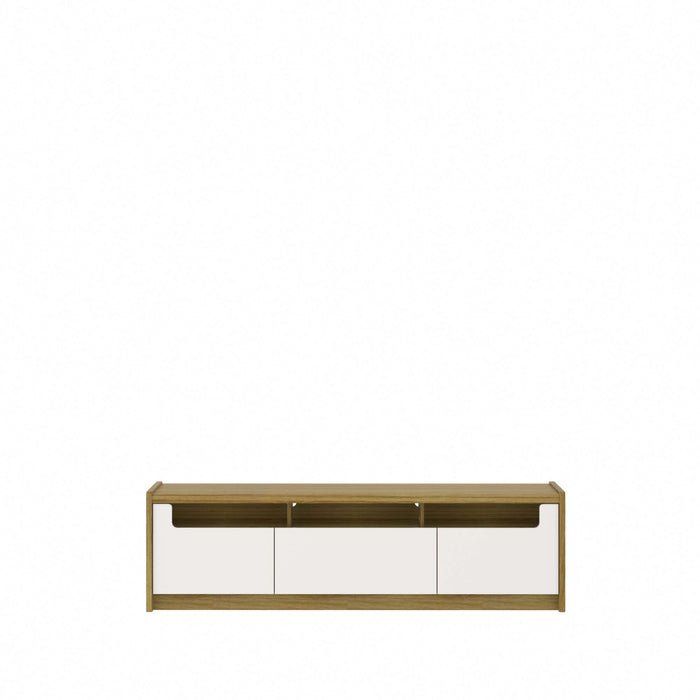 Meuble pour téléviseur Munoz de Manhattan Comfort de 72,83 po avec 3 compartiments et tablettes multimédias - blanc cassé lustré