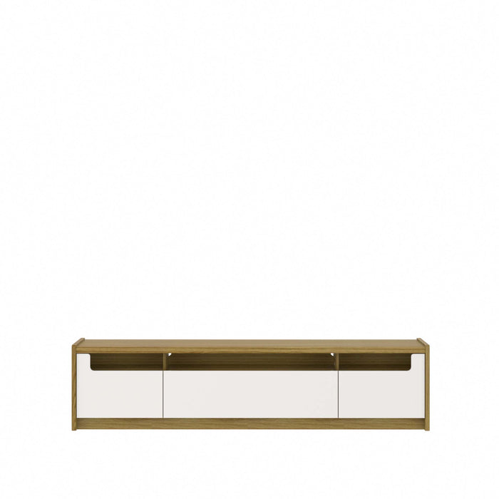 Meuble pour téléviseur Munoz de Manhattan Comfort de 87,12 po avec 3 compartiments et tablettes multimédias - blanc cassé lustré