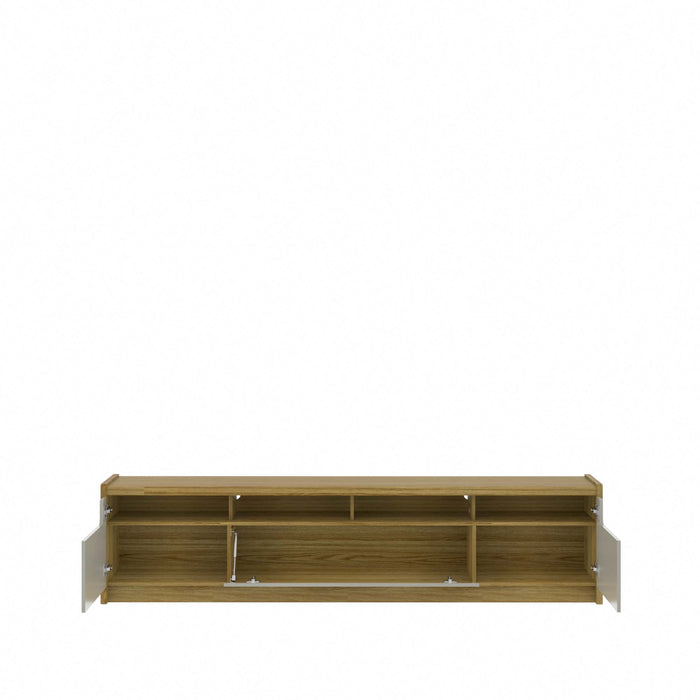 Meuble pour téléviseur Munoz de Manhattan Comfort de 87,12 po avec 3 compartiments et tablettes multimédias - gris lustré