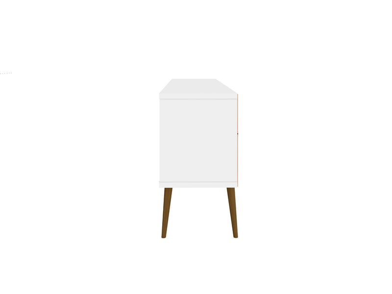Meuble pour téléviseur Bradley de Manhattan Comfort de 62,99 po avec 2 tablettes multimédias et 2 tablettes de rangement - blanc et brun rustique