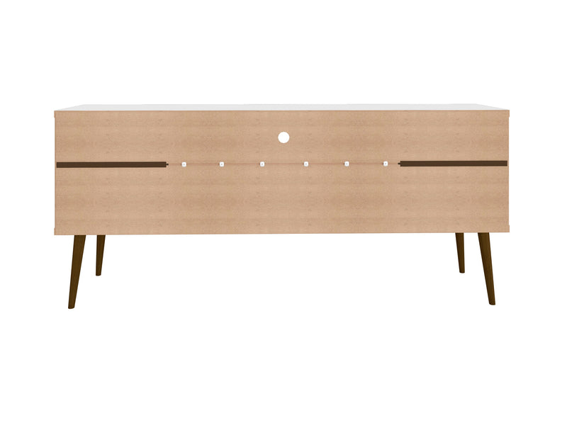 Meuble pour téléviseur Bradley de Manhattan Comfort de 62,99 po avec 2 tablettes multimédias et 2 tablettes de rangement - blanc et brun rustique