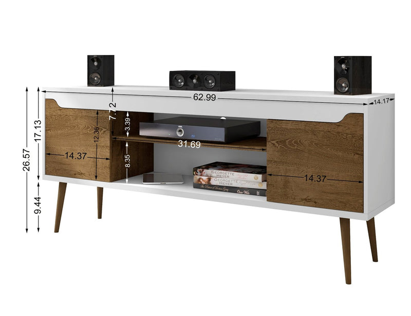 Meuble pour téléviseur Bradley de Manhattan Comfort de 62,99 po avec 2 tablettes multimédias et 2 tablettes de rangement - blanc