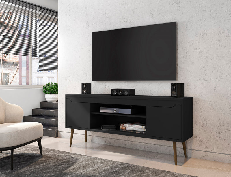 Meuble pour téléviseur Bradley de Manhattan Comfort de 62,99 po noir avec 2 tablettes multimédias et 2 tablettes de rangement - noir