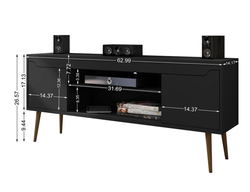 Meuble pour téléviseur Bradley de Manhattan Comfort de 62,99 po noir avec 2 tablettes multimédias et 2 tablettes de rangement - noir