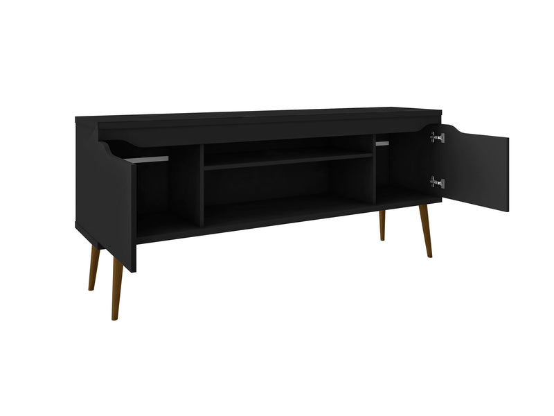 Meuble pour téléviseur Bradley de Manhattan Comfort de 62,99 po noir avec 2 tablettes multimédias et 2 tablettes de rangement - noir
