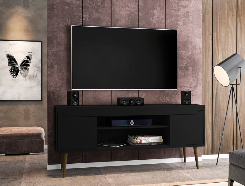 Meuble pour téléviseur Bradley de Manhattan Comfort de 62,99 po noir avec 2 tablettes multimédias et 2 tablettes de rangement - noir