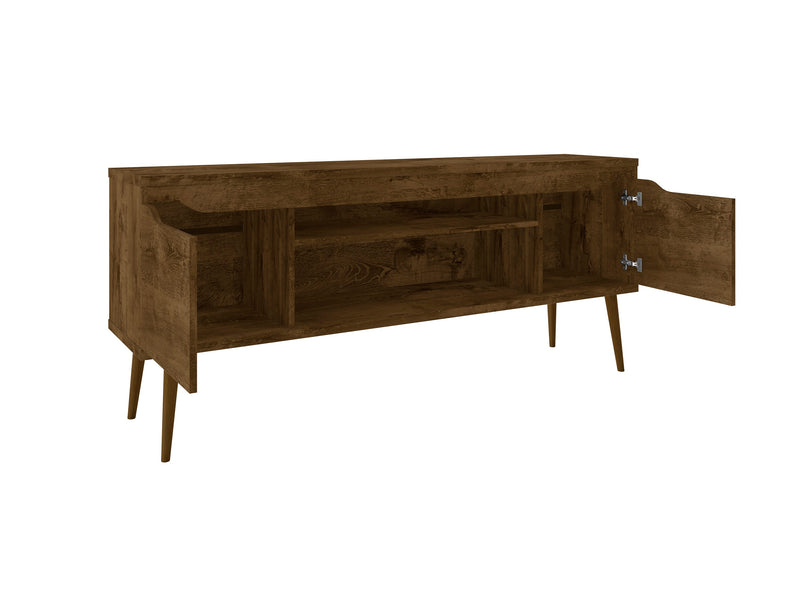 Meuble pour téléviseur Bradley de Manhattan Comfort de 62,99 po avec 2 tablettes multimédias et 2 tablettes de rangement - brun rustique et jaune