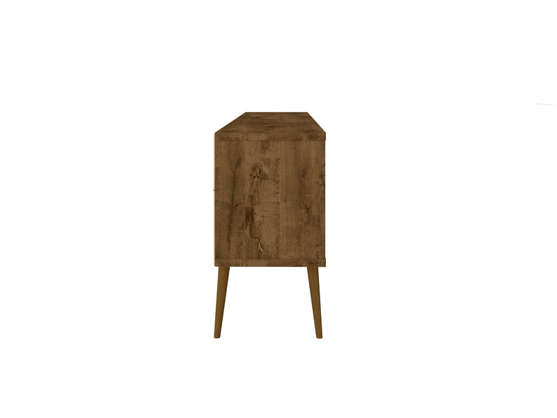 Meuble pour téléviseur Bradley de Manhattan Comfort de 62,99 po avec 2 tablettes multimédias et 2 tablettes de rangement - brun rustique et jaune