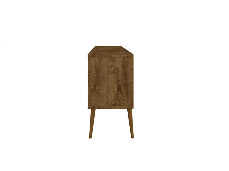 Meuble pour téléviseur Bradley de Manhattan Comfort de 62,99 po avec 2 tablettes multimédias et 2 tablettes de rangement - brun rustique et jaune